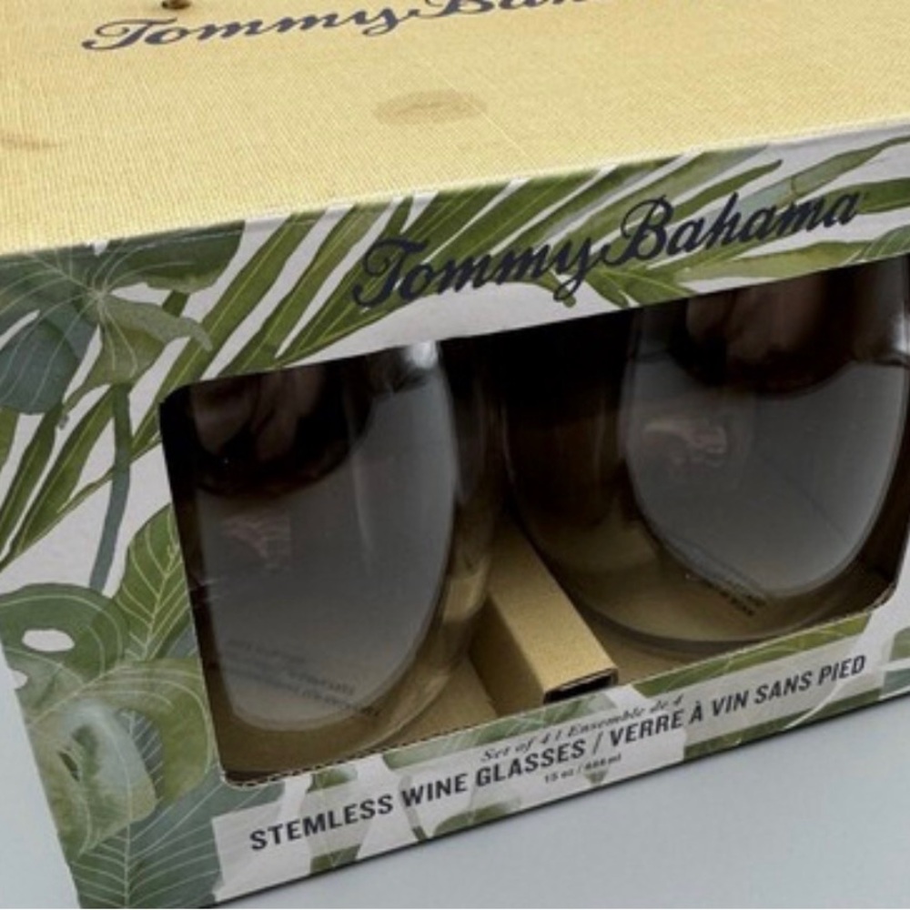 Tommy Bahama Leaf Design Stemless Wine Glasses